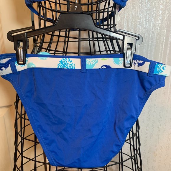 WOMENS - sz 5/6 MALIBU DREAM GIRLS JUNIOR string bikini blue, white belted - Picture 5 of 11